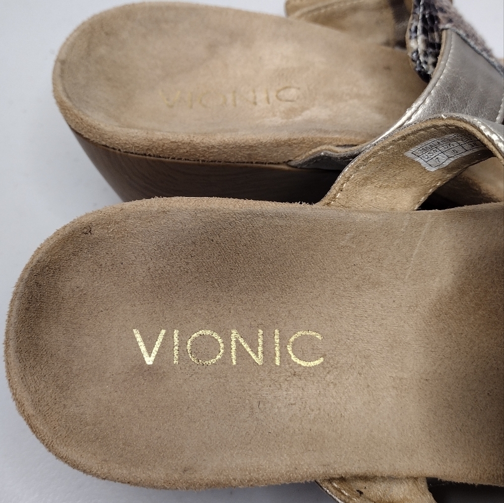 Vionic Alanis Women's Snakeskin Leather Toe-Post Wedge Sandals - Picture 13 of 15
